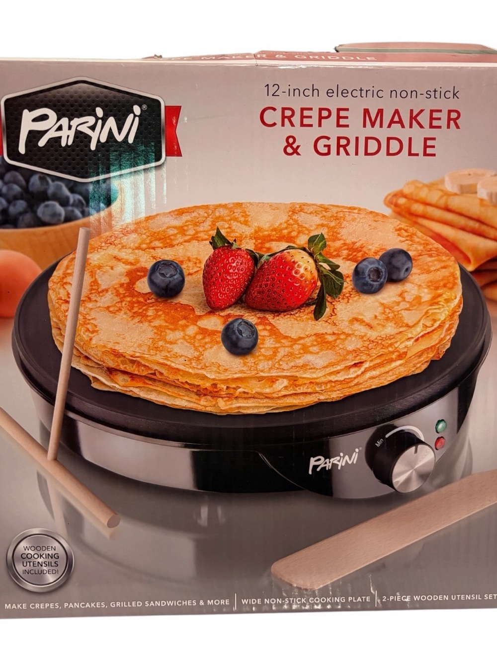 Parini 12-inch Black Crepe Maker & Griddle